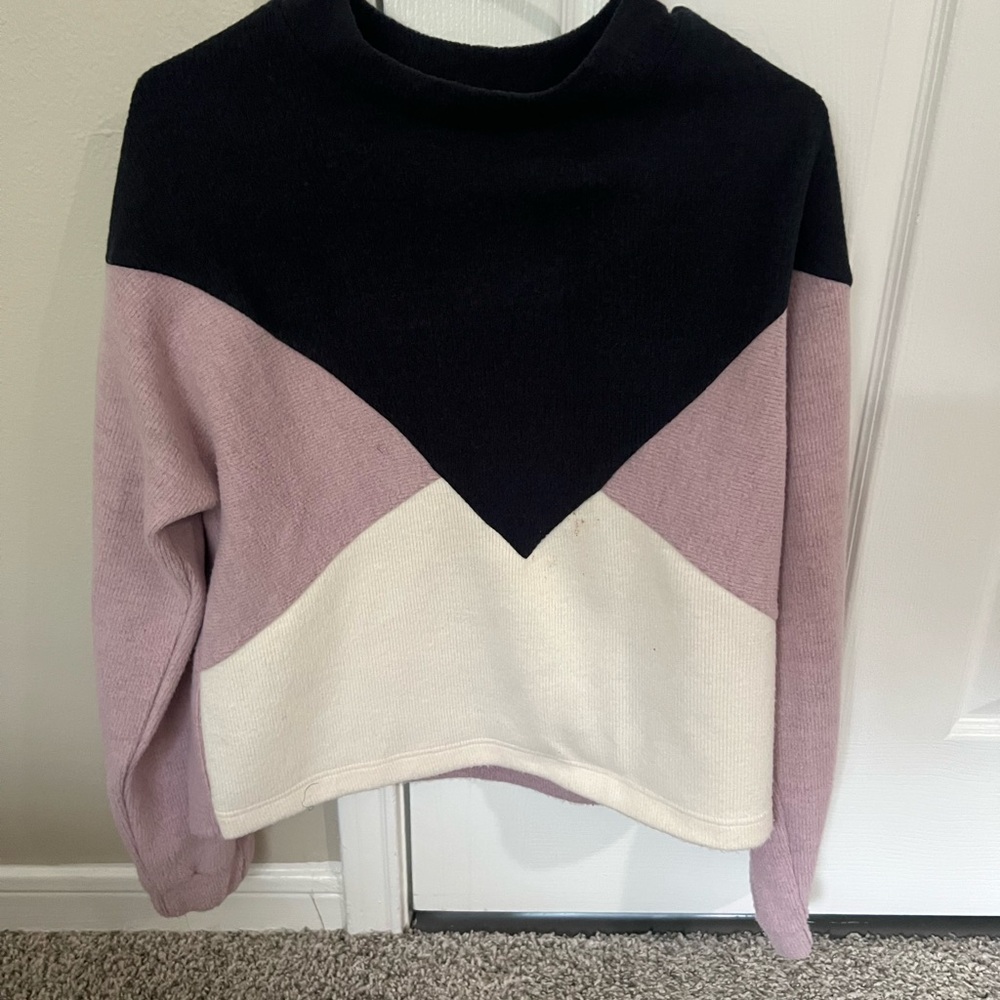 Colorblock Sweater - Black, Pink, and White